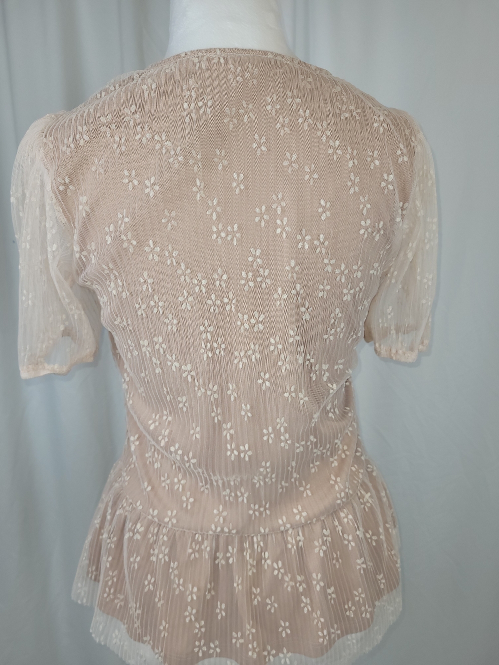 Cleo Pink Mesh Floral Peplum Lace Top Blouse Size XS NWOT - Picture 8 of 16